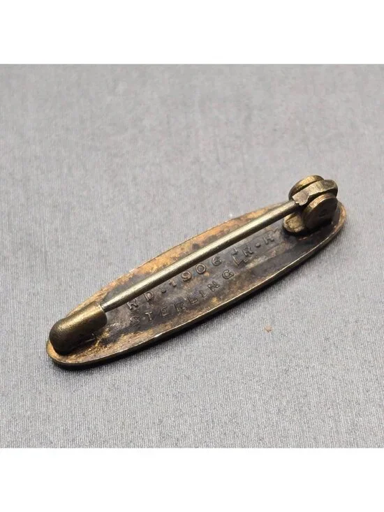 Antique Sterling Guilloche Lingerie Pin/Brooch 1 1/16" White Signed RD 1906 RH - Picture 3 of 10